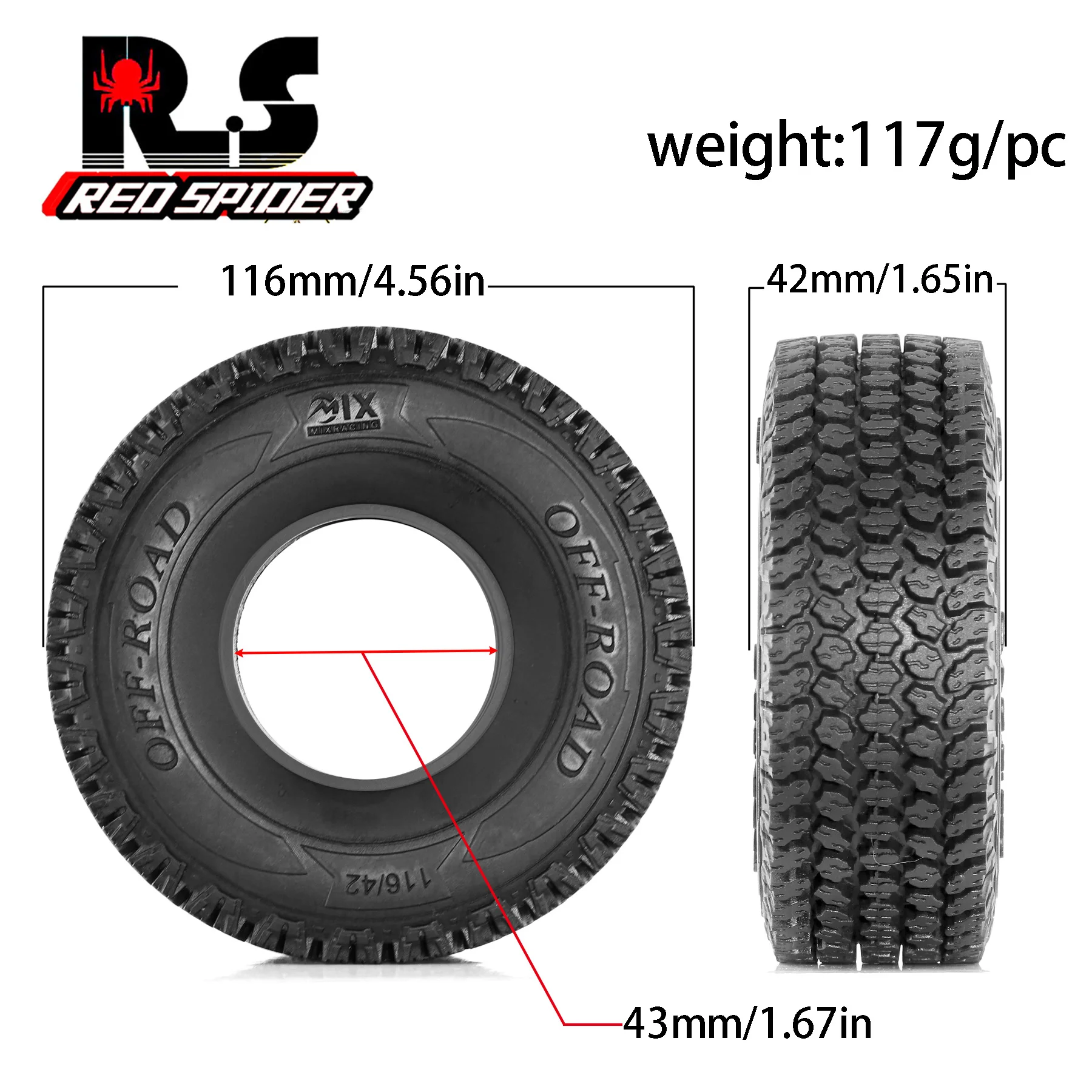RED SPIDER 1.9 Crawler Tires 116mm Foam Fit Tires for Axial SCX10 90047 SCX10 III SCX10 Pro AXI03007 Redcat Gen8 TRX-4,4PCS