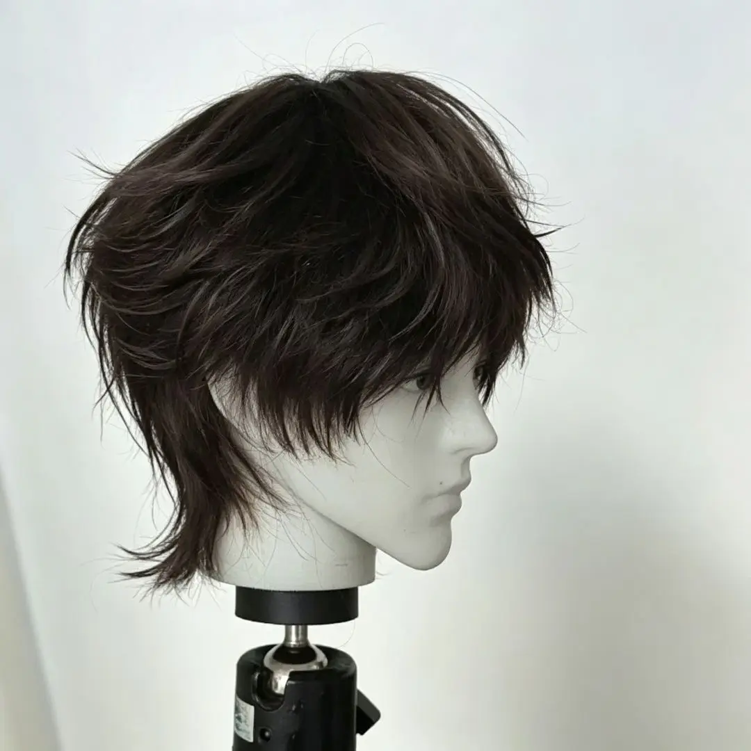 New 1/3 1/4 1/6 High Temperature Silk Bjd Men's Wig Black Short Wolf Tail Wig Without Styling Bjd Doll Accessories Wig No Doll