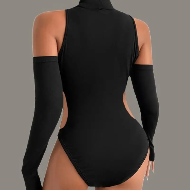 เสื้อเปิดไหล่เซ็กซี่ โชว์เนินอก ดีไซน์เว้า แขนยาว คอเสื้อหนังเทียม ผู้หญิง สไตล์ครอสบอร์เดอร์ สินค้ามาใหม่ ผ้าโพลีเอสเตอร์