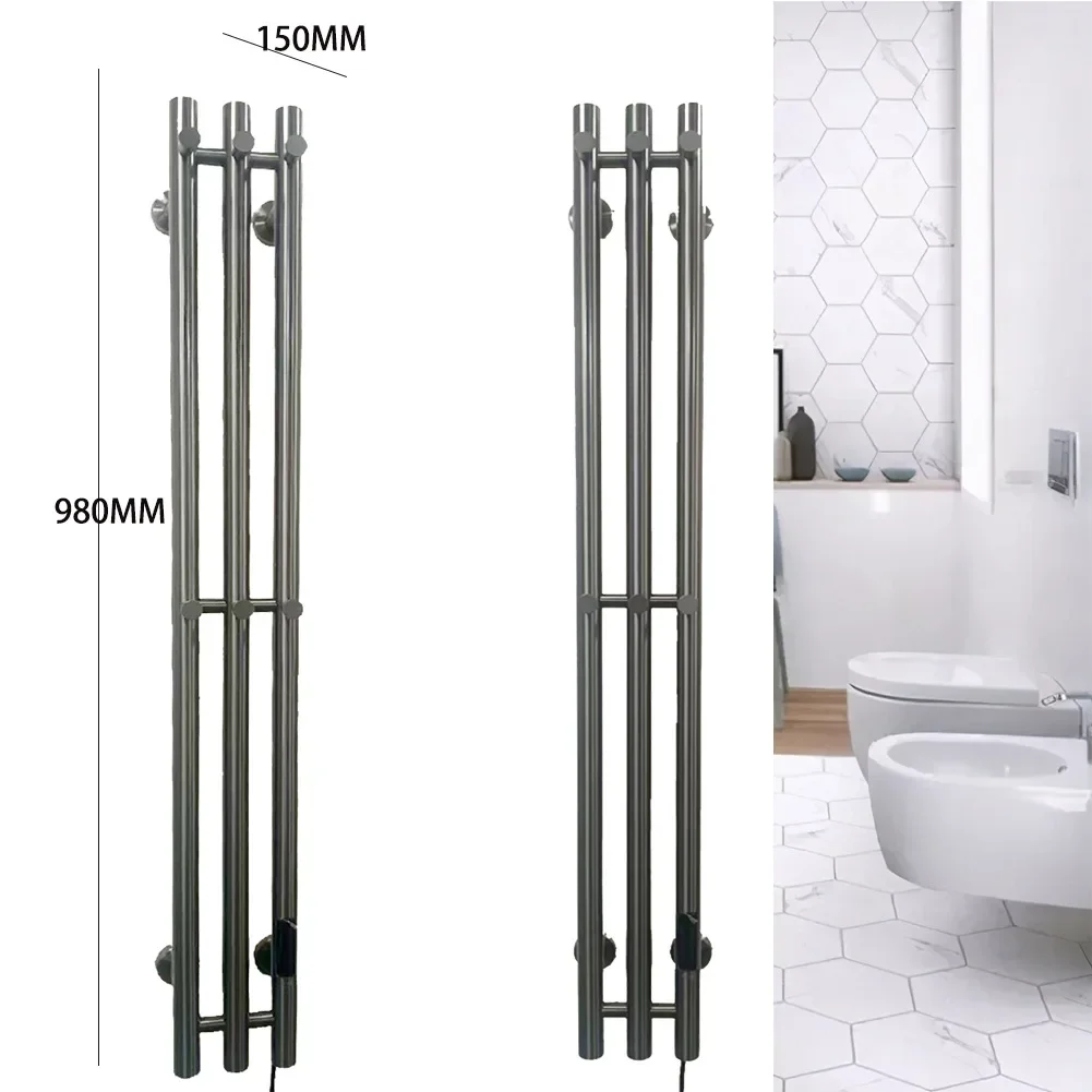 Constant Temperature Towel Rack, Smart Carbon Fiber Heating Stainless Steel Vertical Rack with Timer for Bathroom