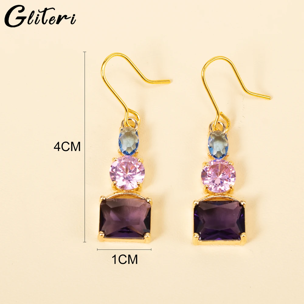 GEITERI 1 Pair Fashion Amethyst Topaz Earrings For Women Girls Geometry Crystal Stud Earrings Wedding Jewelry Anniversary Gifts