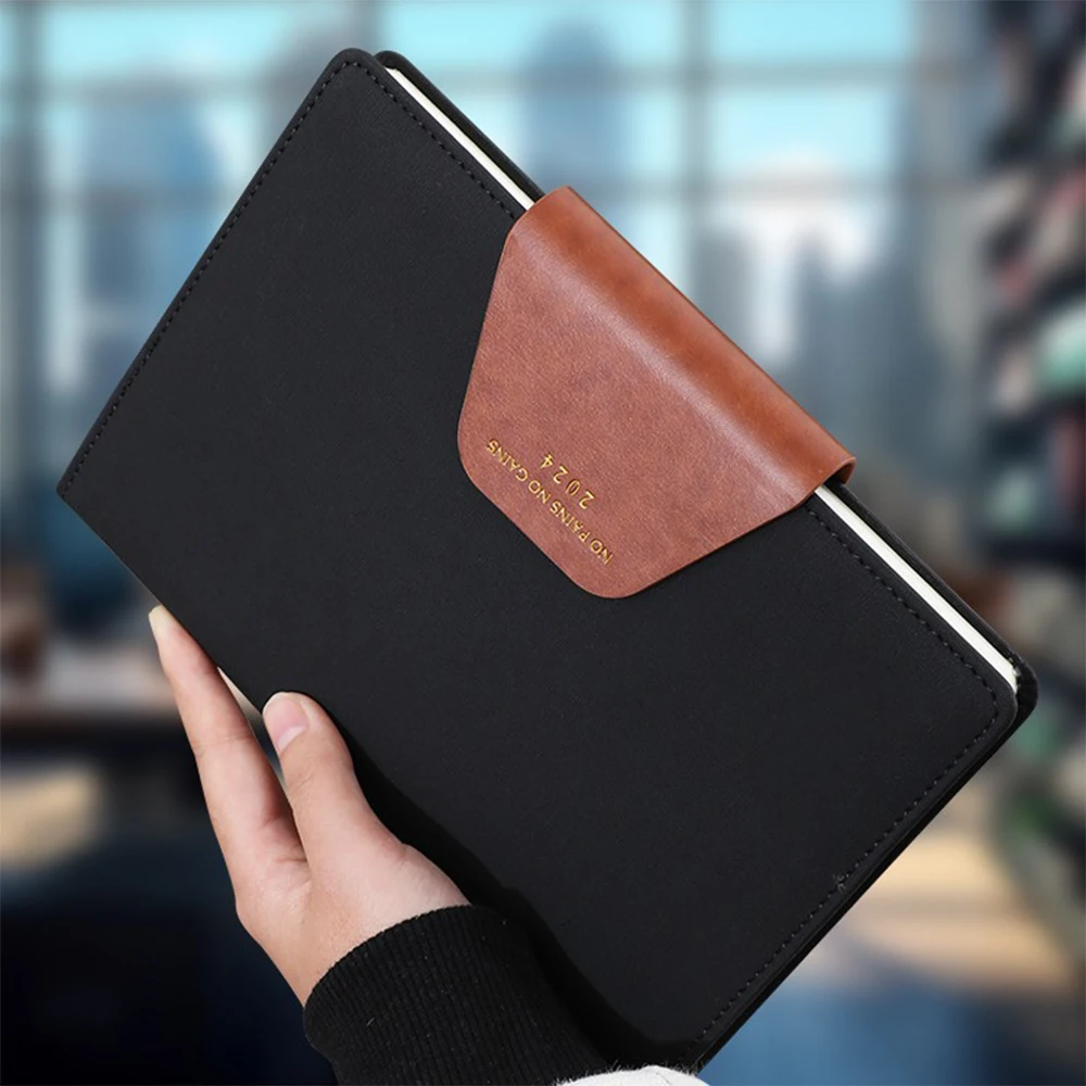 (Can Engrave Logo) A5 Leather Buckle Business Notepad, Work Meeting Record Book, Student Subject Notebook, Diary,  Excerpt