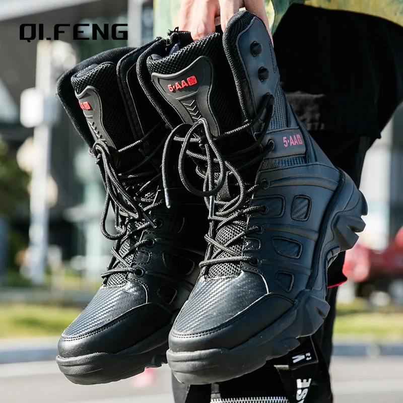 Big Size 47 Men\'s Boot Combat Mens Ankle Boot Tactical Warm Fur Army Boot Male Shoes Work Safety Shoes Motocycle Boots