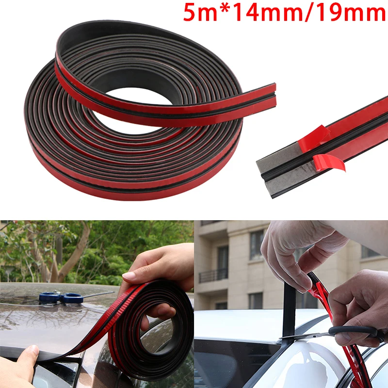 5M Car Window Rubber Sealing Strips Sticker Roof Windshield Edge Protector Sound Dust Proof 14/19mm Car Accessories