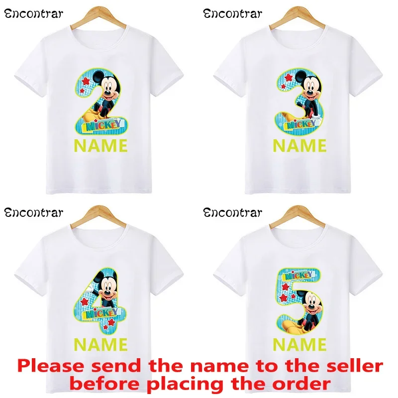 Disney-Mickey Mouse Number Bow Graphic T-shirt, roupas infantis, 1, 2, 3, 4, 5, 6, 7, 8, 9 Years Birthday Party Tops