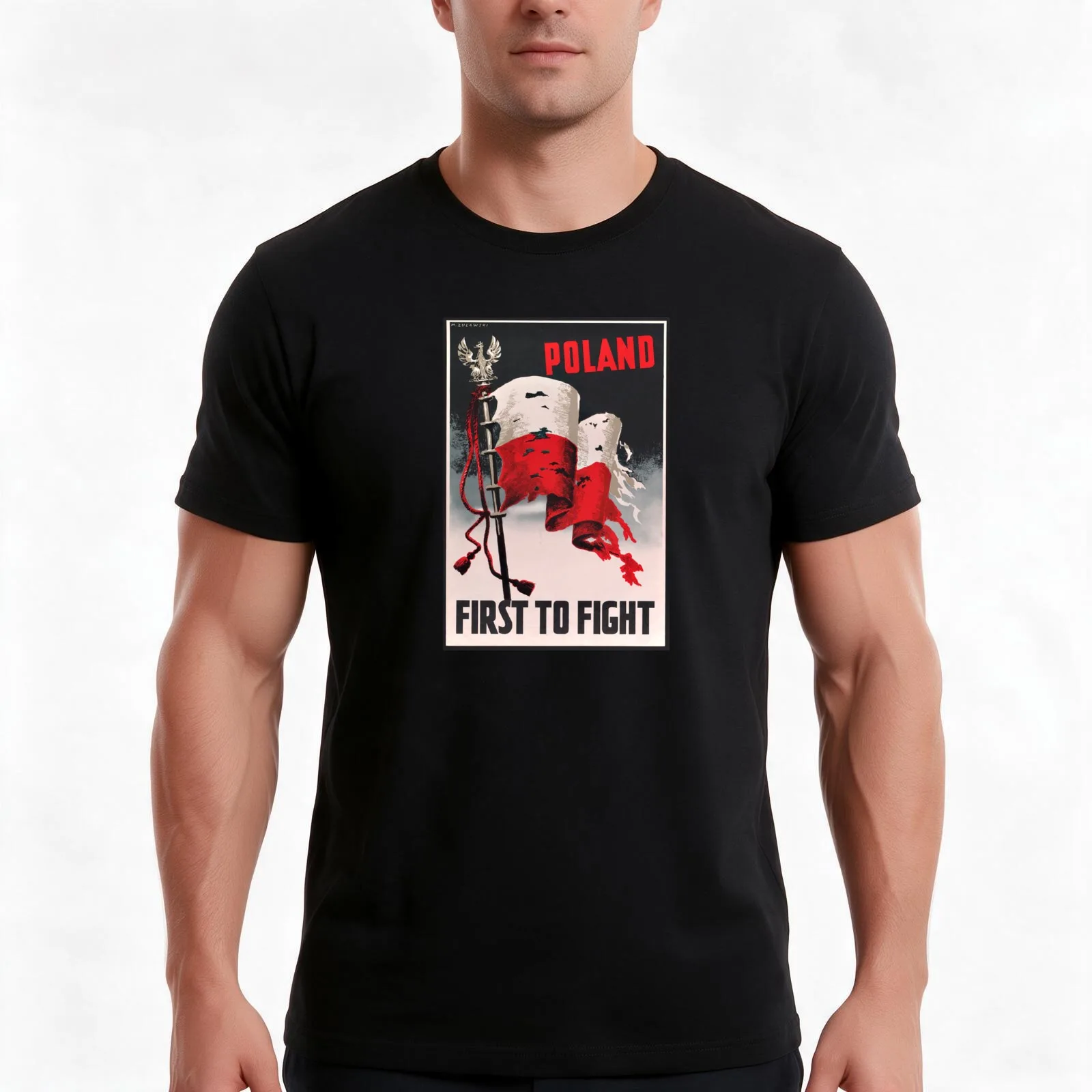 Poland - First to Fight Vintage Poster T-Shirt, Summer Casual Cotton Tee, Oversized Streetwear Tops, Vintage Graphic Print