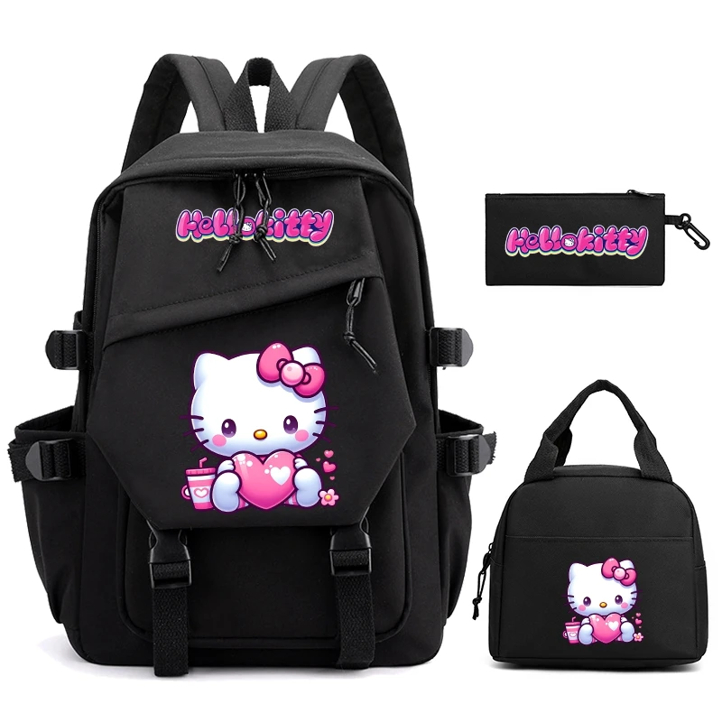 

3Pcs/set Hello Kitty Backpack for Girl Boy Schoolbag Student Teenager Bookbag Children Lunch Bags Anime Knapsack Women Rucksack