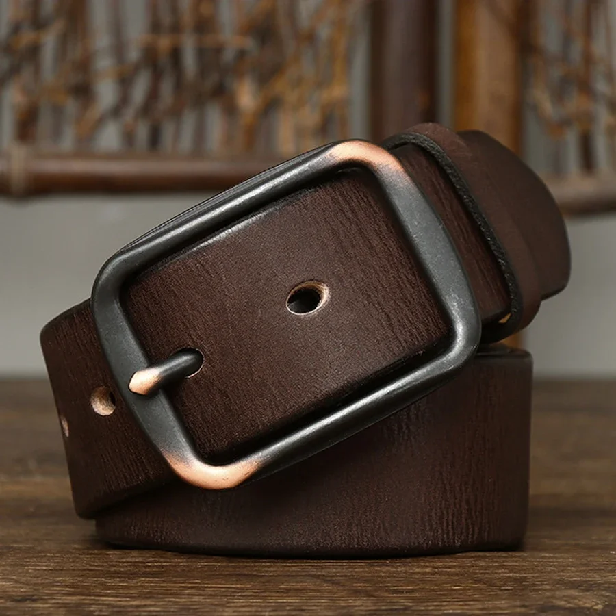 

3.8CM Natural Cowskin Genuine Leather Male Belt Quality Black Buckle Original Leather Belt for Jeans Vintage Cowhide Belt