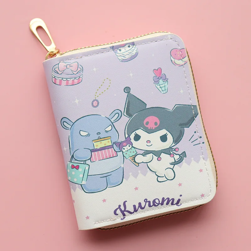 Sanrio Kawaii Coin Purse Cinnamoroll Kuromi Short Zipper Card Holder My Melody Pompom Purin Wallet Card Bag Wallet Girls Gift