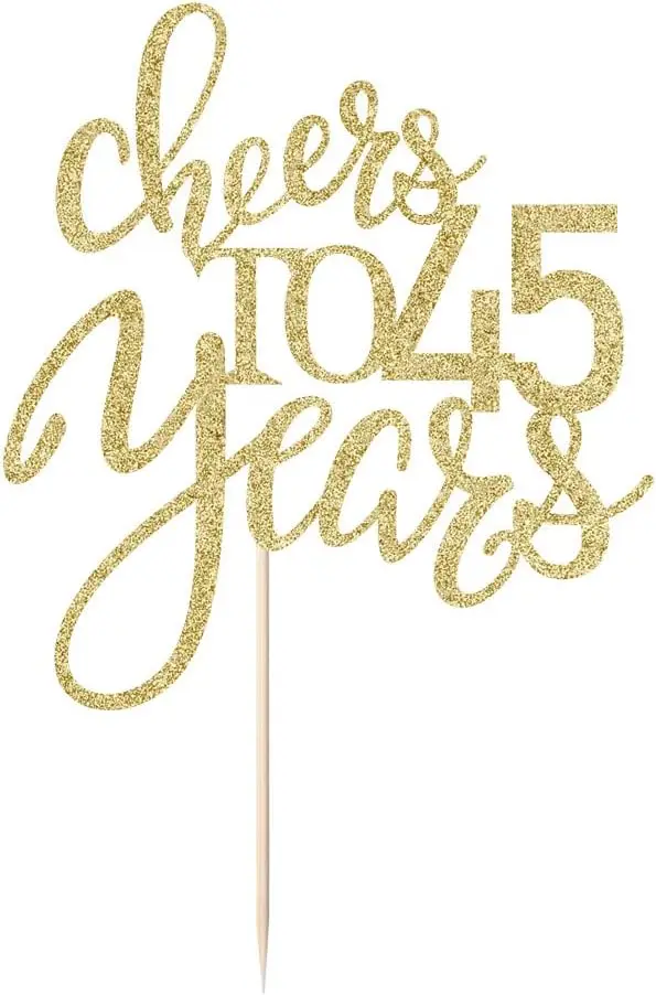 Goldglitzer-Tortenaufsatz „Prost auf 45 Jahre“, Geburtstagstorten-Dekorationen zum 45. Geburtstag, perfekt für die Tortendekoration zum 45. Geburtstag – Detail 2