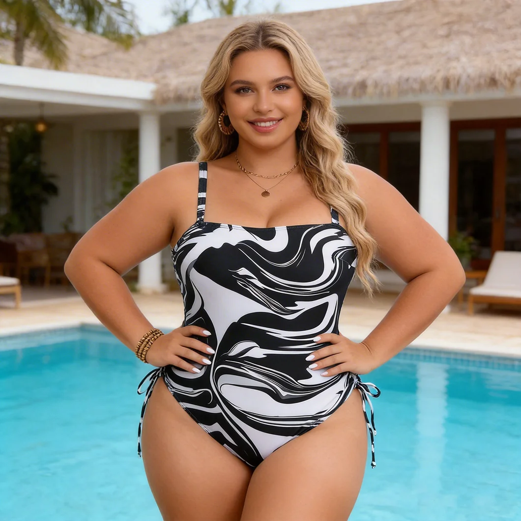 

Colorful printed one-piece swimsuits summer plus-size bikini swimsuits fashionable and sexy drawstring tight-fitting swimsuits