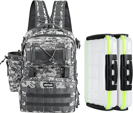 

Goture Pro Fishing Backpack 2pcs 3600 Tackle Boxes & Rod Holder Waterproof Crossbody Sling Bag for Men Saltwater Freshwater