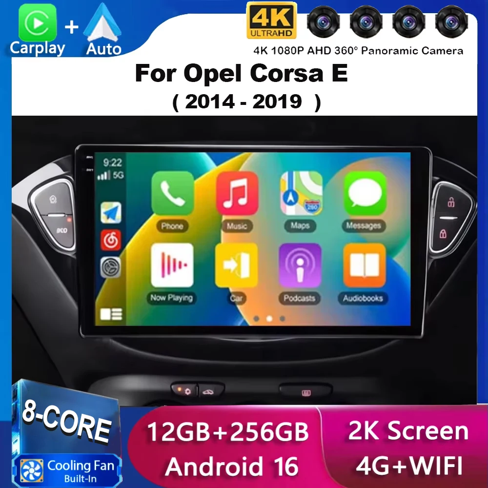 For Opel Corsa E 2014 - 2019 Android 16 Adam 2013-2016 2K QLED Stereo Car Radio Multimedia Video Player GPS AI Voice CarPlay 4G