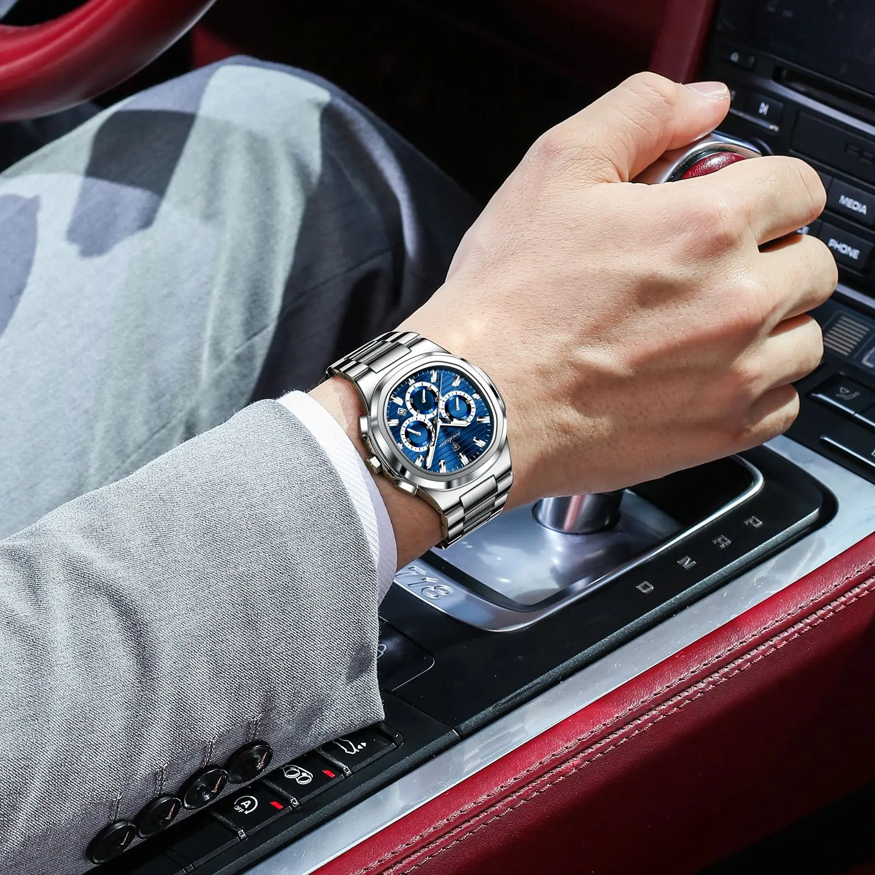 POEDAGAR Business Man Wristwatch Date Chronograph Waterproof Luminous Luxury Men Watch Stainless Steel Quartz Men's Watches Male 6