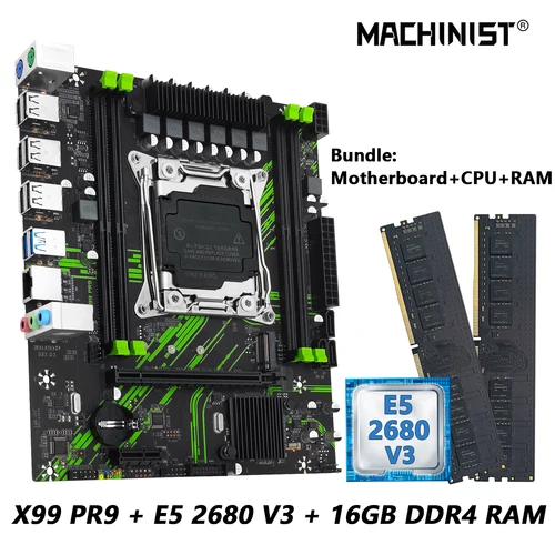 MACHINIST PR9 X99 placa base Combo Intel Xeon E5 2680 V3 CPU + DDR4 8GBx2 2133MHz RAM de doble canal opcional kit de computadora