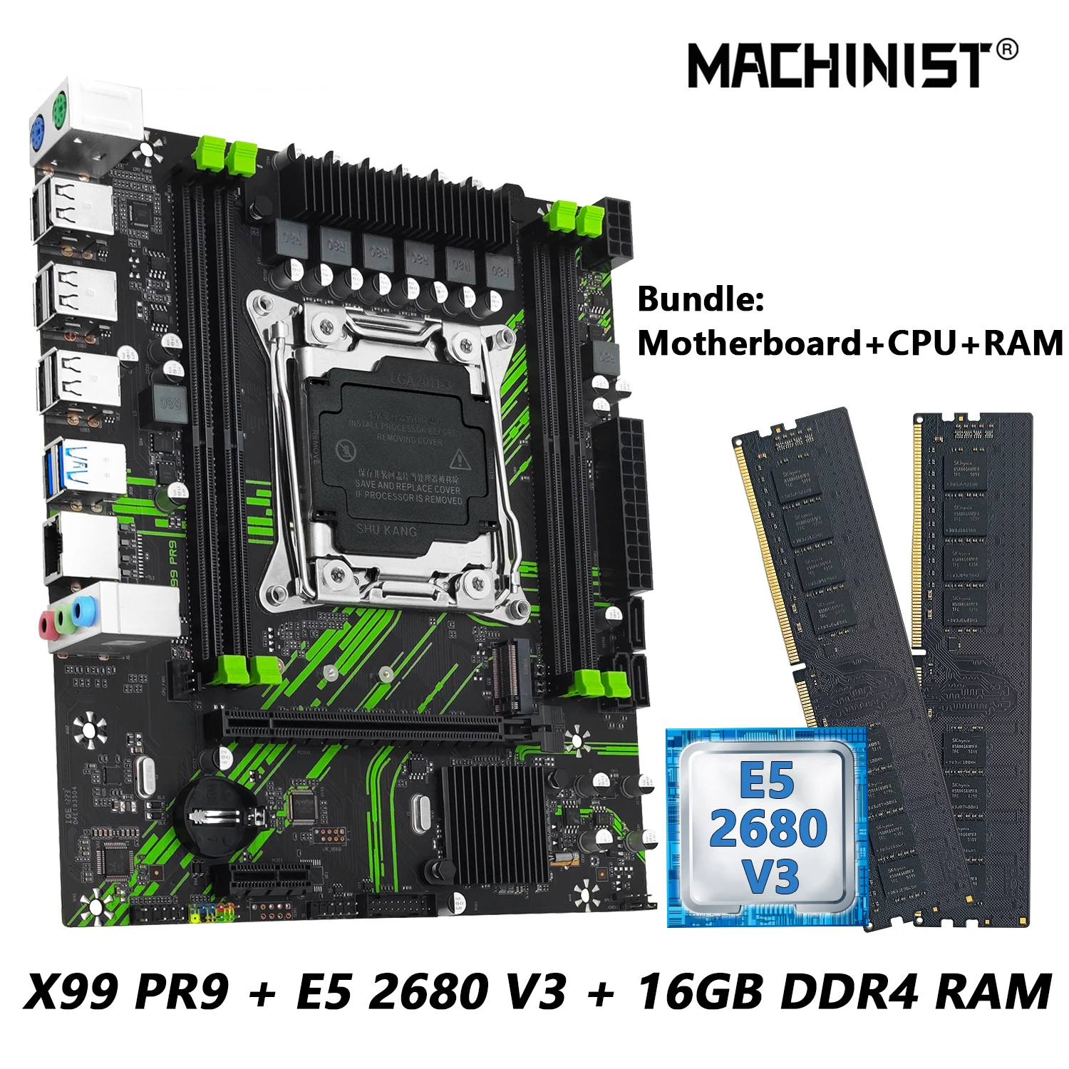 MACHINIST X99 마더보드 키트, 인텔 제온 E5 2680 V3 CPU, DDR4 8GB x2 2133MHz 듀얼 채널 RAM 세트, 컴퓨터 콤보 X99 PR9 