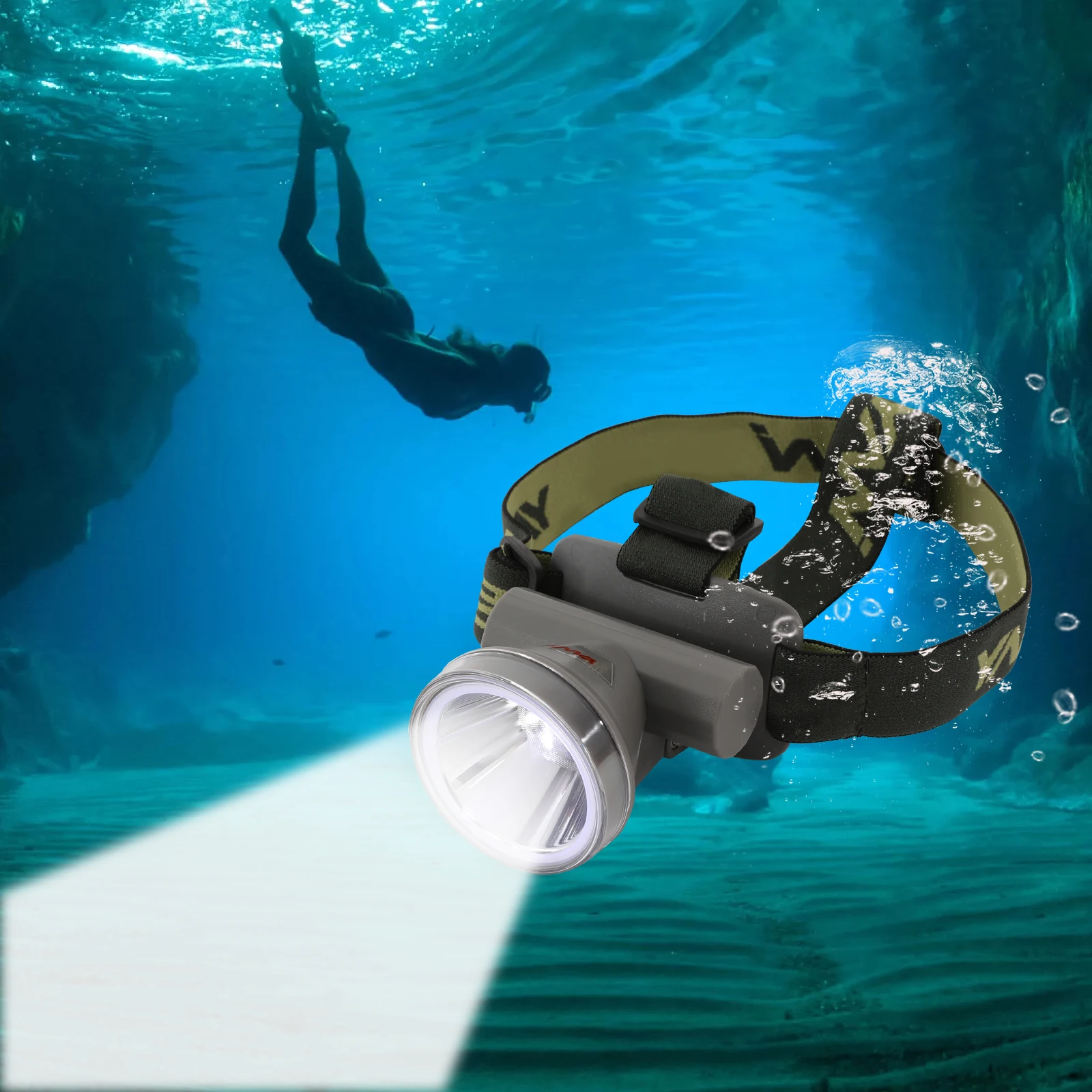 Diving Headlamp Portable IP65 Waterproof 2 Modes Adjustable Flashlight Torch White Light 90° Lighting Adjustable Range W/Battery