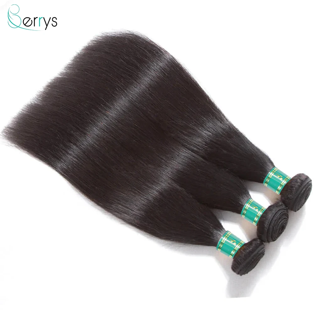 BerrysHair-extensiones de cabello virgen brasileño, pelo liso con Frontal, 13x6, HD, 3/4 mechones