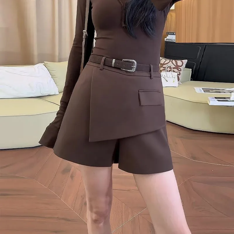 Garnitur Krótkie Spodnie-Spódnice Damskie Wiosna Jesień Nowy Styl Nieregularny Modny Wysoki Stan Wyszczuplający Casual Szerokie Nogawki