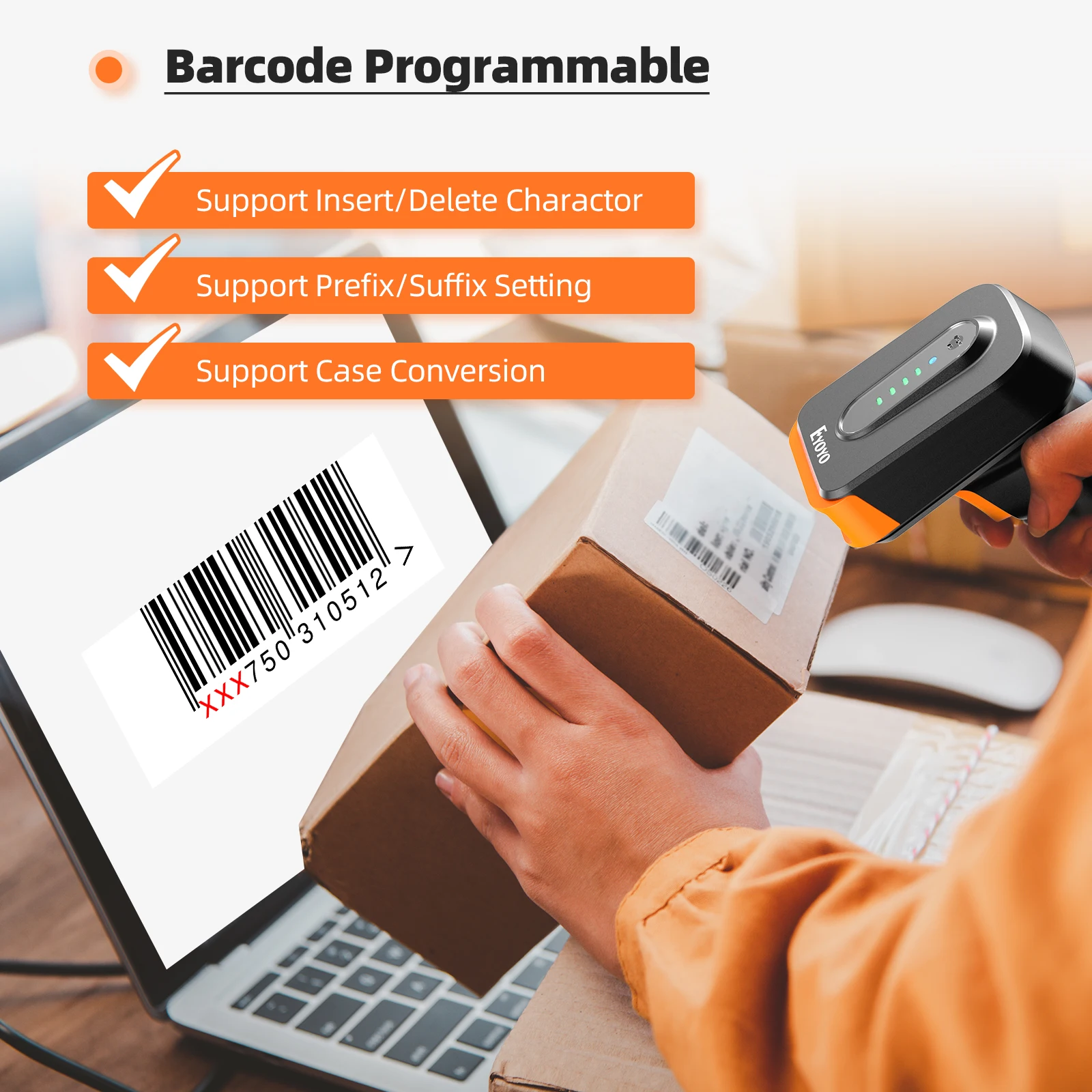 Eyoyo EY-029 الاستشعار التلقائي شاشة المسح الضوئي 1D بلوتوث الباركود الماسح الضوئي مع 2500mAh مؤشر الطاقة اللاسلكية 2D قارئ رمز الاستجابة السريعة #3