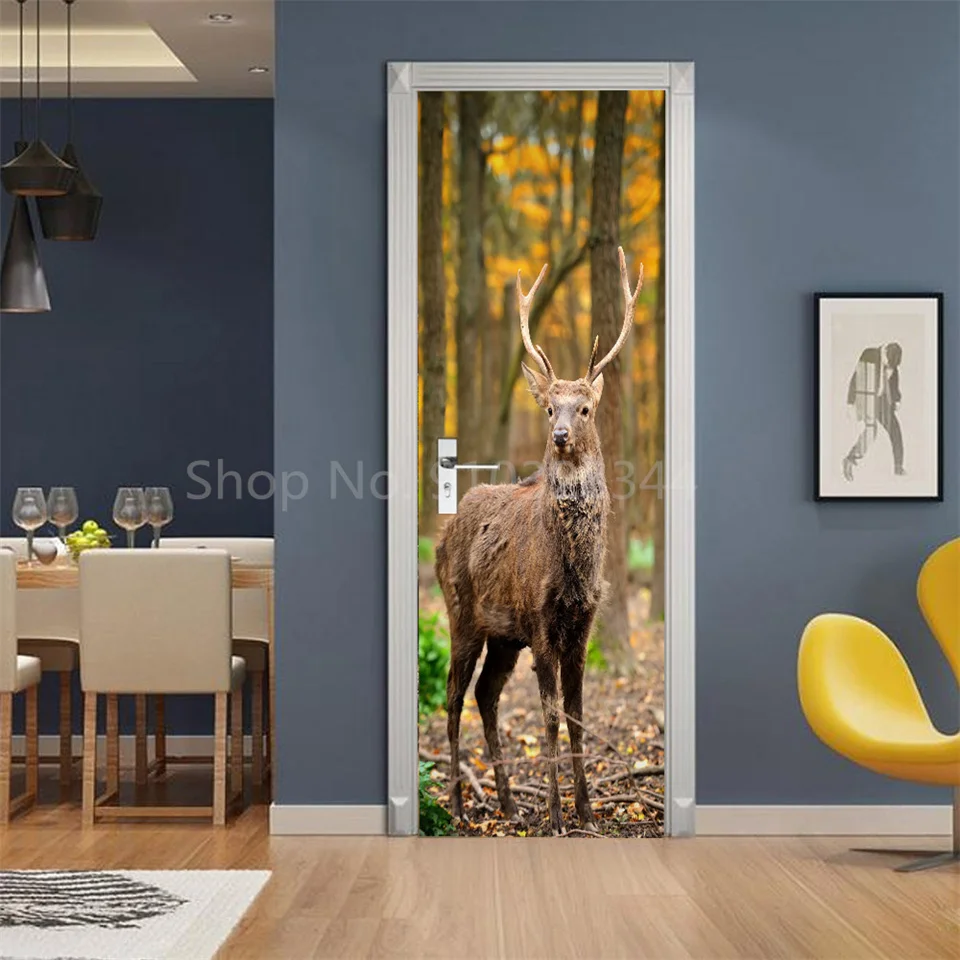 Tier-Türaufkleber Katze Tiger Hirsch Leopard Tapete Benutzerdefinierte Türen Poster Wandtattoo Selbstklebend 3D Heim-Design Dekor Türsticker – Detail 33