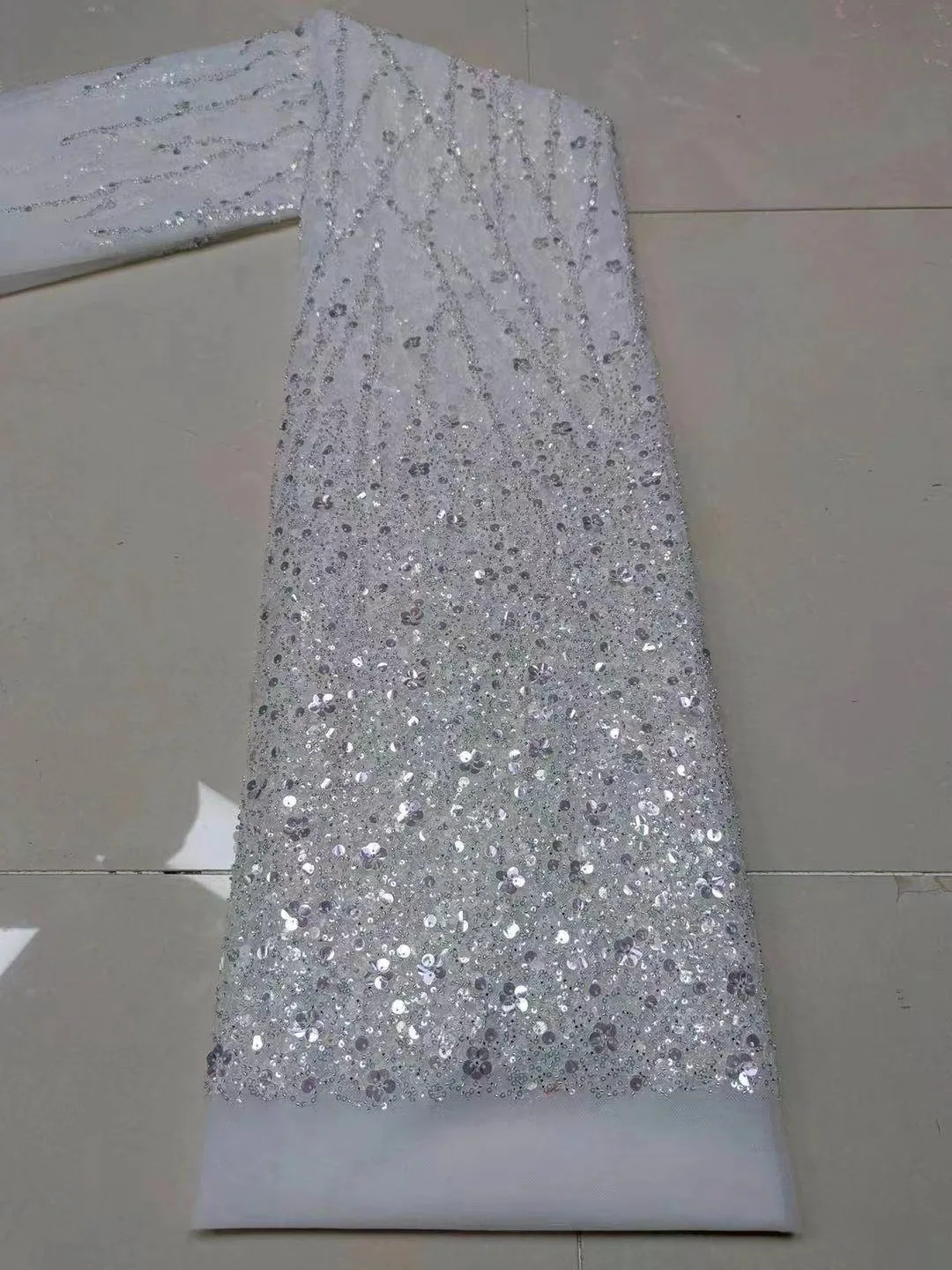 African Gradient Color Embroidered Tube Sequin Beaded Lace Fabrics Nigerian French Tulle Lace Party Dress Material