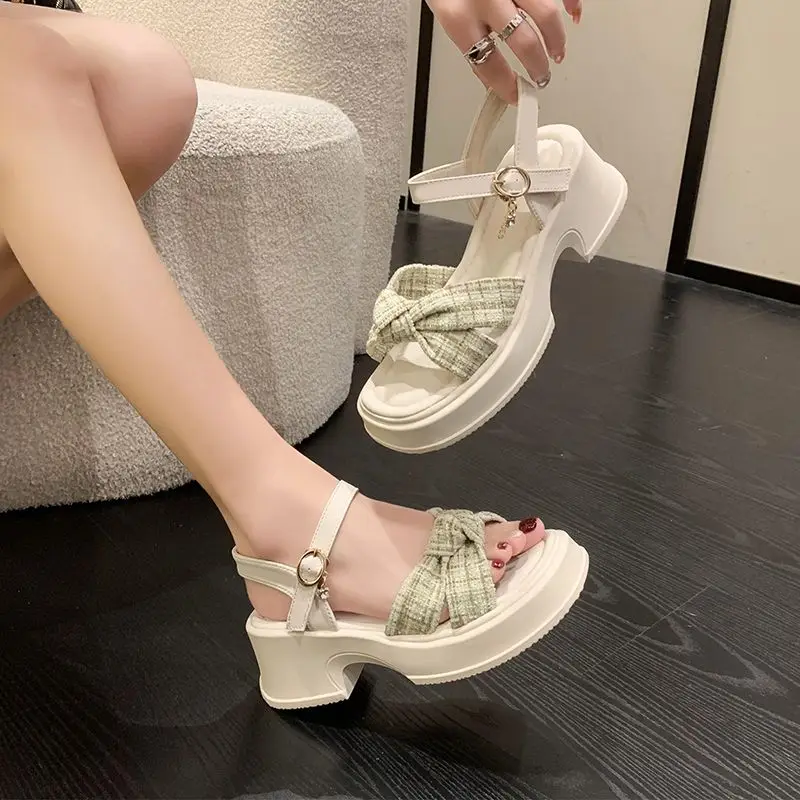 Sandals for Woman Rhinestones Footwear Platform Summer 2024 Outdoor Women\'s Shoes High Heels Heeled Pumps Diamond Pink Trend F H