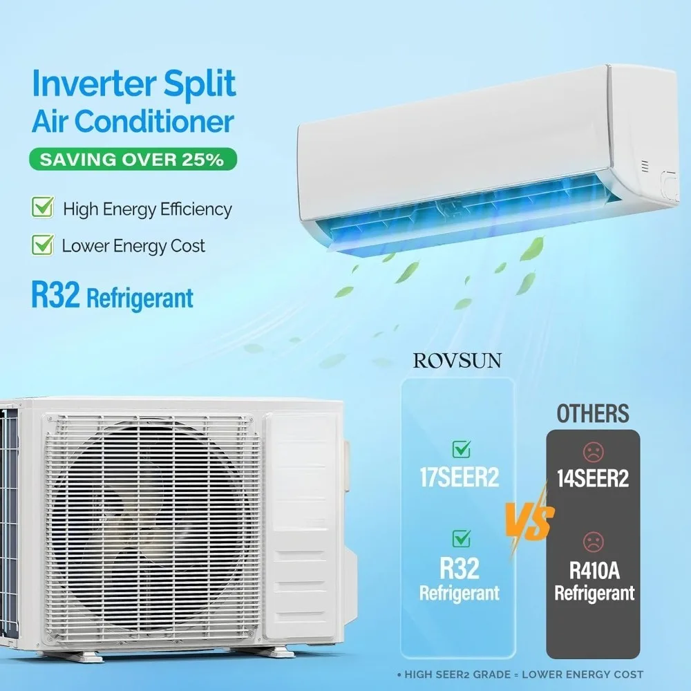 

Wifi Enabled Mini Split Air Conditioner & Heater 11500 BTU 17 SEER2 115V Inverter Ductless Wall AC Unit with Customized Options