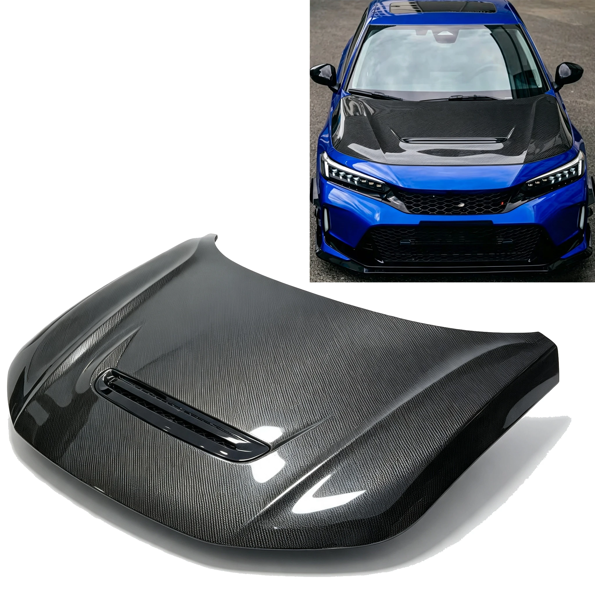 TR Style Vented Real Carbon Fiber Hood for Honda Civic 11th Gen FE1 FE2 FL1 FL4 Engine Bonnet with Bolt-on Installation