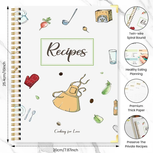 Imagen 2 del producto Libro de recetas de tapa dura: libro de recetas portátil para uso personal o familiar, capacidad para 80 recetas, páginas interiores a todo color, tapa dura