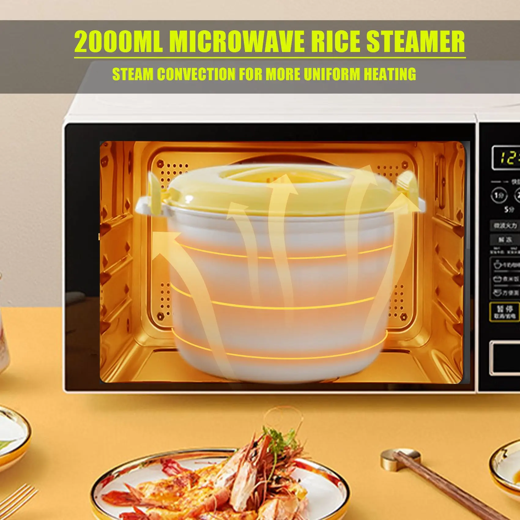 Portable Microwave Oven Rice Cooker Multifunctional Steamer 2000Ml Insulation Lunch Box Steaming Utensils for Microwave