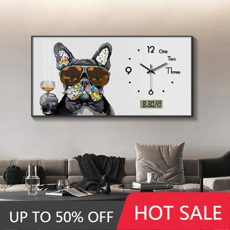 Cartoon Dog Creativity Wall Clock Living Room Silent Perpetual Calendar Electron Clock Restaurant Digital Clock Mural Home Decor