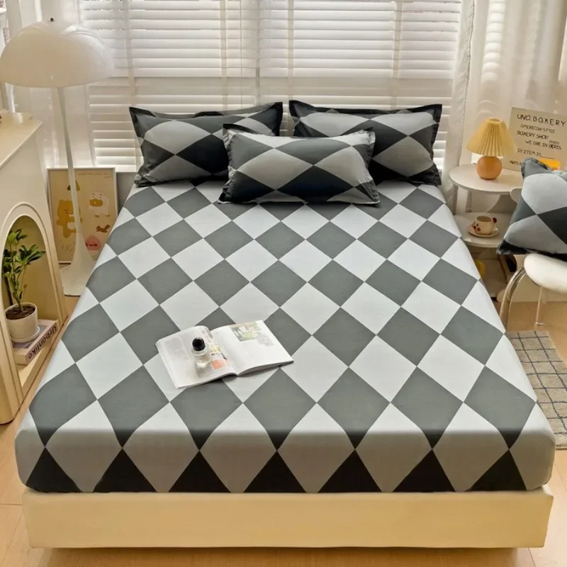 

1PC Washed Cotton Fitted Sheet Non Slip Fitted Sheet Elastic Band Around Mattress Cover Bed Cover and Pillowcase