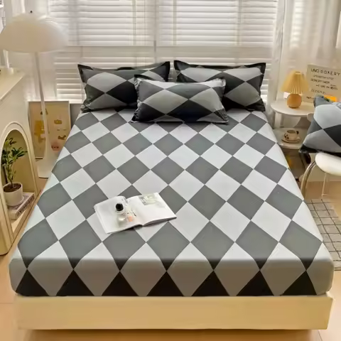 Printed Aloe Cotton Fitted Sheet, Soft Skin-friendly Washed Cotton Mattress Cover, Breathable B... product image