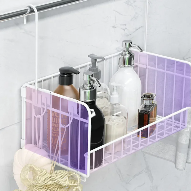 

Folding Bathroom Basket Waterproof Metal Shelving Non-perforated Drain Basket Wall Hangers with Hooks Storage Orgenizer Rack
