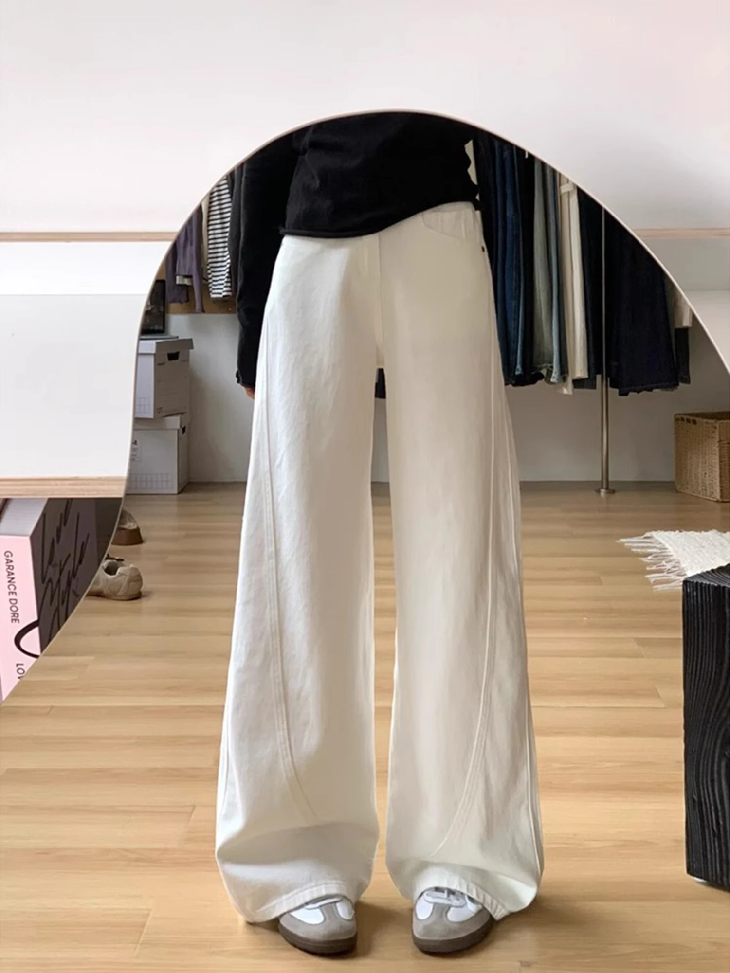 블루 와이드 레그 진 여성용 루즈 스트레이트 컷 슬리밍 하이웨이스트 바지 가을 겨울 봄 시즌 하이웨이스트 와이드 레그...