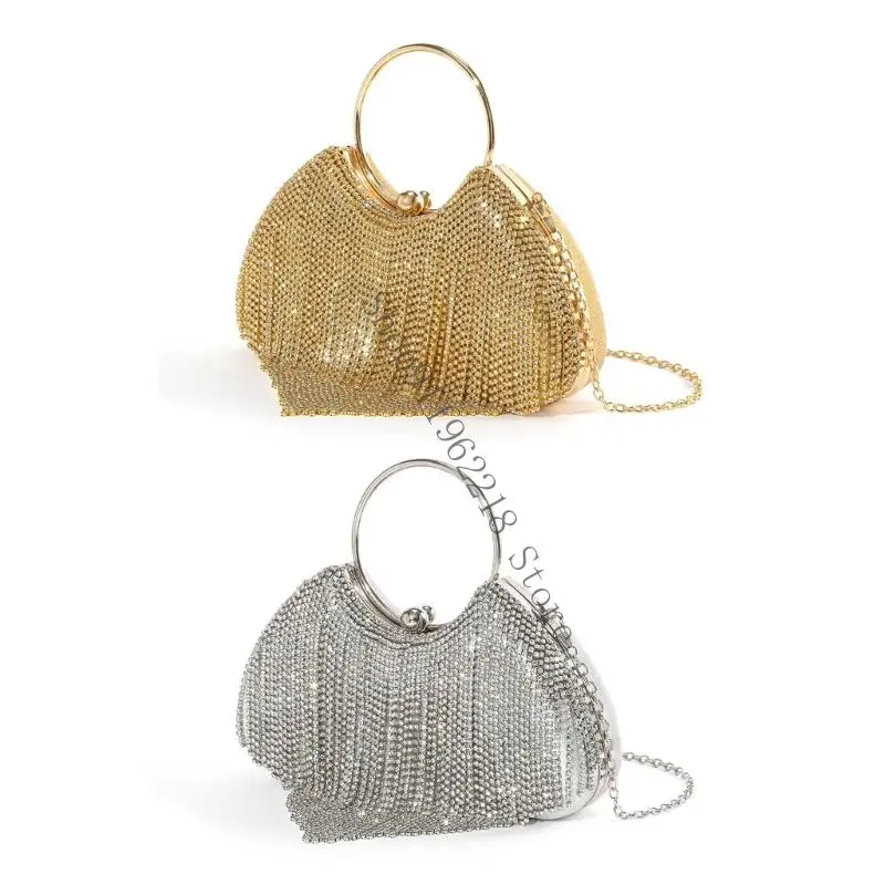 

Women Evening Bag Stylish Crossbody Bag with Removable Chain Tassels Handbag Purse Rhinestones Shoulder Bag for Wedding 066F