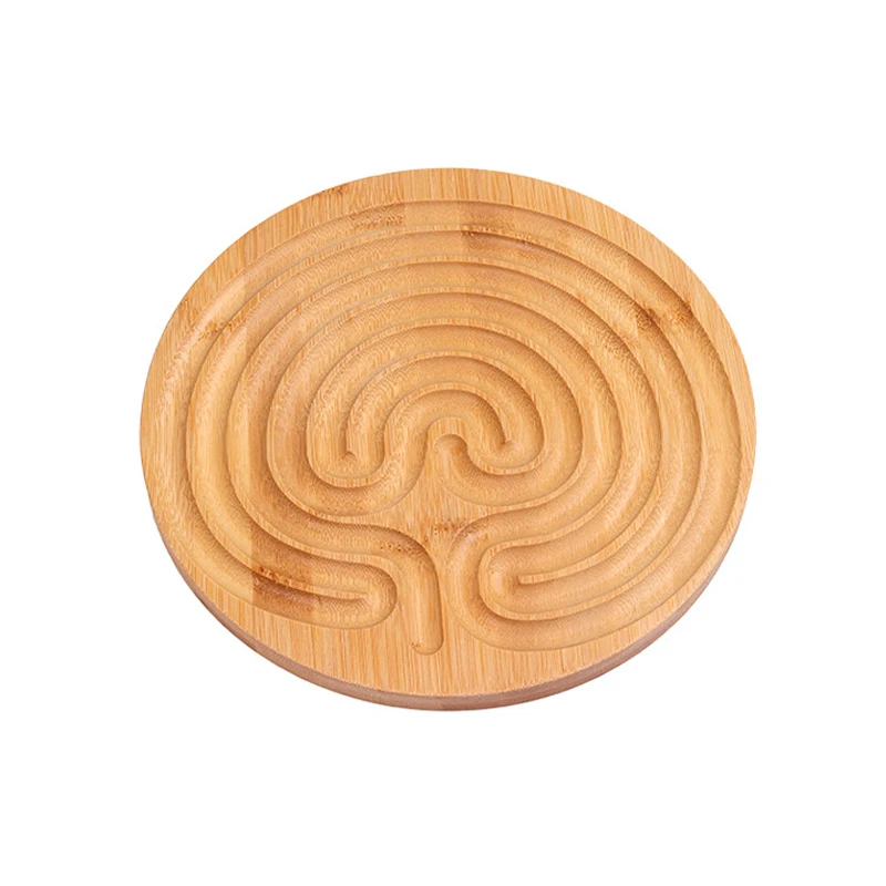 Bamboo Finger Labyrinth for Meditation and Prayer Wooden Labyrinth Maze Ball Puzzle Toys Hand Game Case Fun Brain Game Challenge