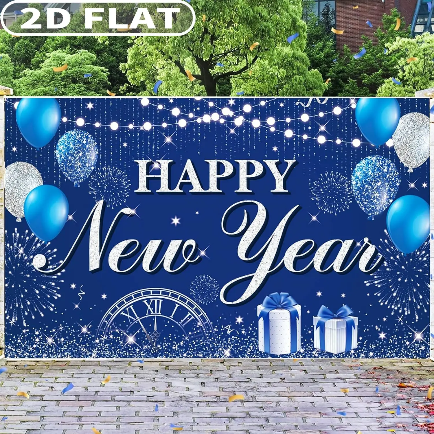 1pc Happy New Year Banner 2026 New Year Sign Studio Background, 43x71 Inch, Polyester Yard Outdoor for New Year Eve Party Supply - view 5