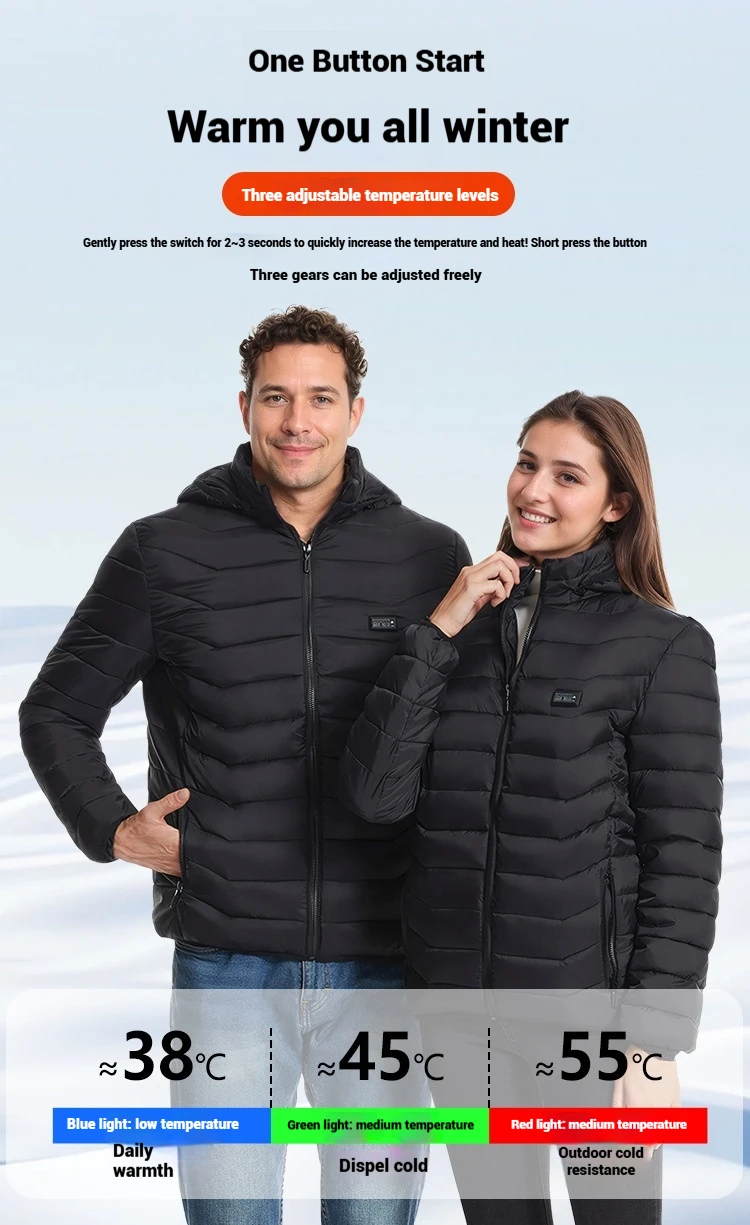 Windproof Electric Heating Jacket Winter Smart Warm Clothing Couple Constant Temperature Cotton Thermal Wear Heated Coat Unisex