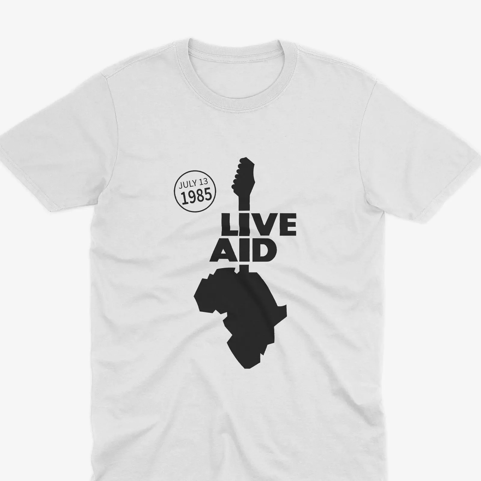 T-shirt commémoratif Live Aid 1985 – Concert de musique classique, événement caritatif emblématique, vêtement vintage délavé, graphique respirant