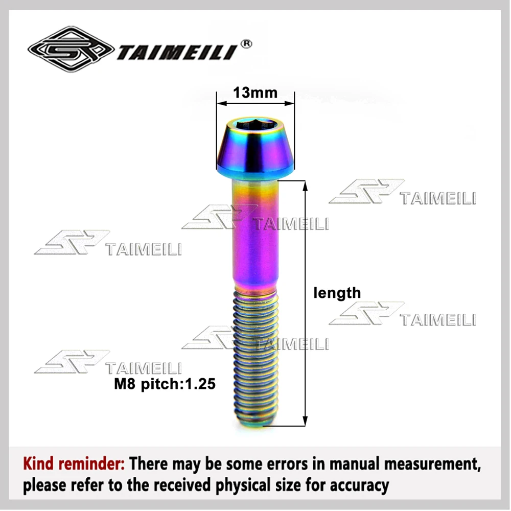 Titanium alloy bolt conical M8 x 15/20/25/30/35/40/45/50mm refitted screw for motorcycles