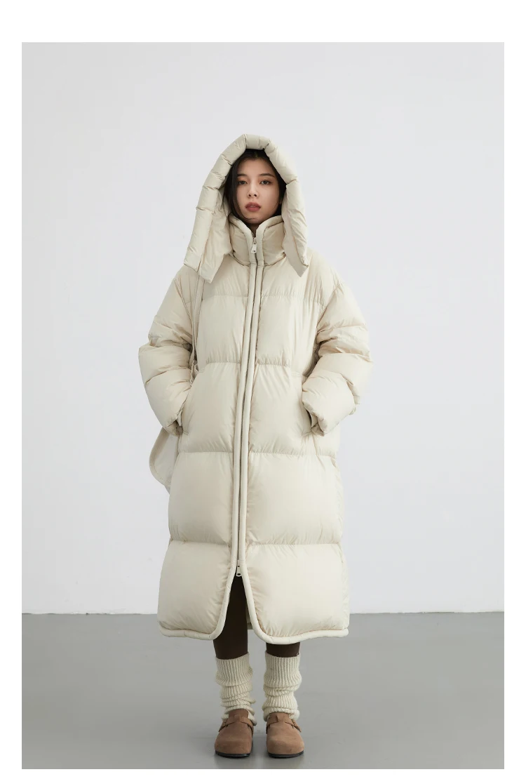 CHIC VEN Women Long Down Coats Hooked Loose New Solid Woman Down Jacket Thick Soft Warm Female Overcoat Autumn Winter 2025