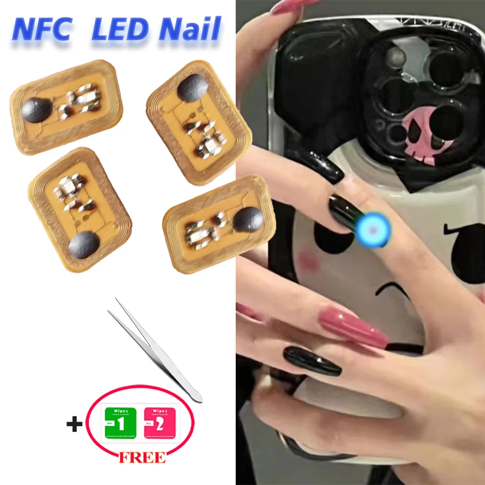 1Pc NFC LED Nail Blue Light Fast Reading Ntag 213 Smart Name Tag Digital Business Card Social Recognition Self Adhesive Nail Tag