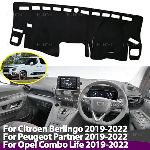 Imagen 1 del producto Cubierta para salpicadero, alfombrilla antideslizante, parasol para coche, alfombra para Citroen Berlingo, Peugeot Partner, Opel Combo Life 2019-2022