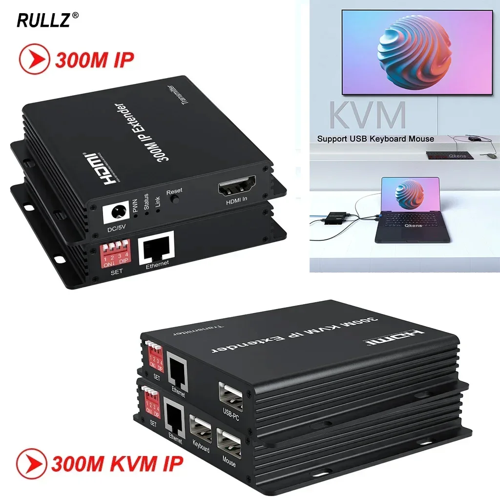 300M IP HDMI Extender Over Rj45 Ethernet Cat5e Cat6 Cable Video Transmitter Receiver 300m KVM IP Extender for USB Keyboard Mouse