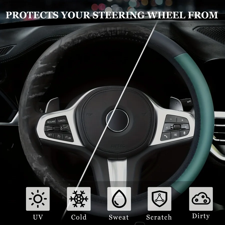 Colored steering wheel cover, non-slip and sweat resistant, PU leather, universal 14.5-15 \