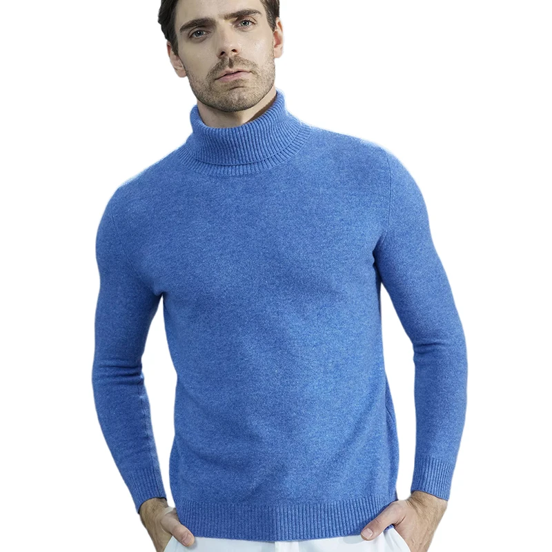 Suéteres de punto para hombre, suéter de cachemira, 100% de lana merina, cuello alto, jersey grueso de manga larga, jerséis para hombre para