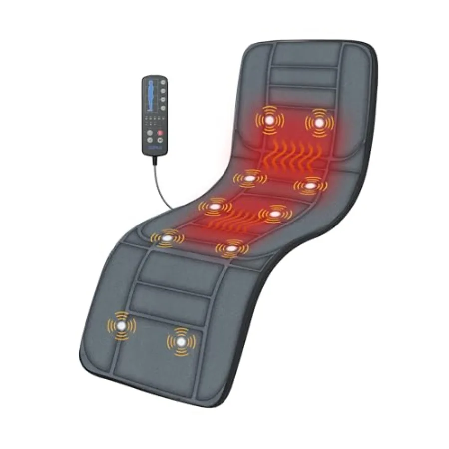 

Long 53 Back Massager Pad with Heat and 10 Vibrating Motors for Pain Relief Body Massage for Back Lumbar Legs Black Gift for Me