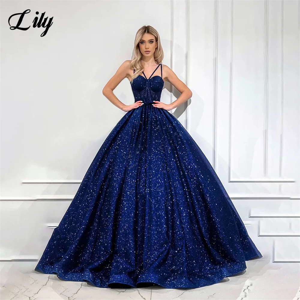 Lily Sequin A Line Black Prom Dresses for Women Spaghetti Strap Sleeveless вечернее платье Sweetheart Custom Color Party Dress